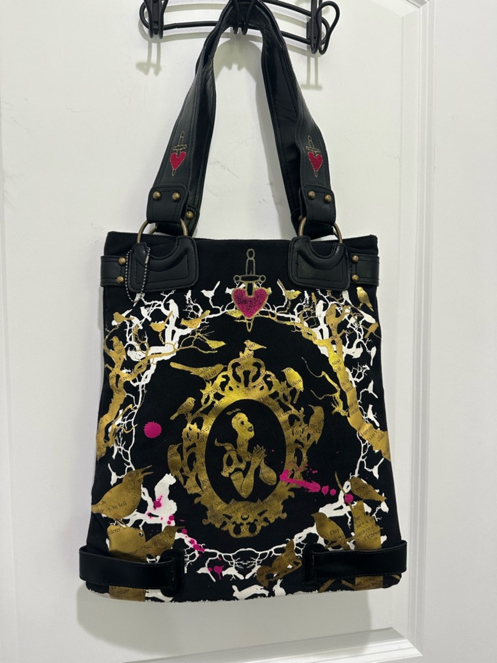 Snow White Disney Couture By loop Black Canvas Tote with Leather Straps